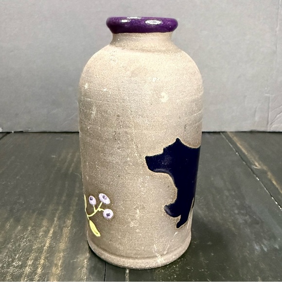 Boot Hill Pottery Black Bear Berries Deep Purple Vase Painted Stoneware 5.75” - Picture 5 of 11